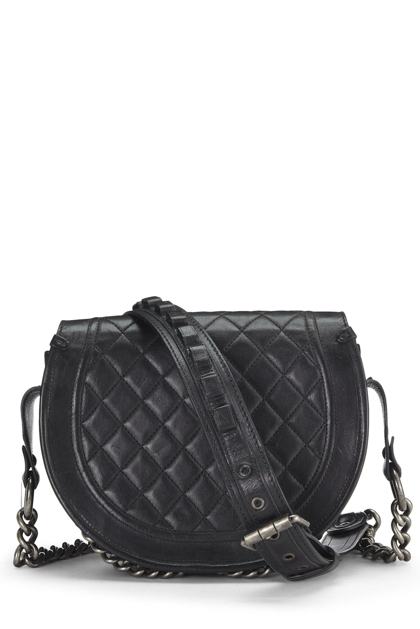 Chanel,  Paris-Dallas Black Quilted Calfskin Studded Saddle Bag, Black