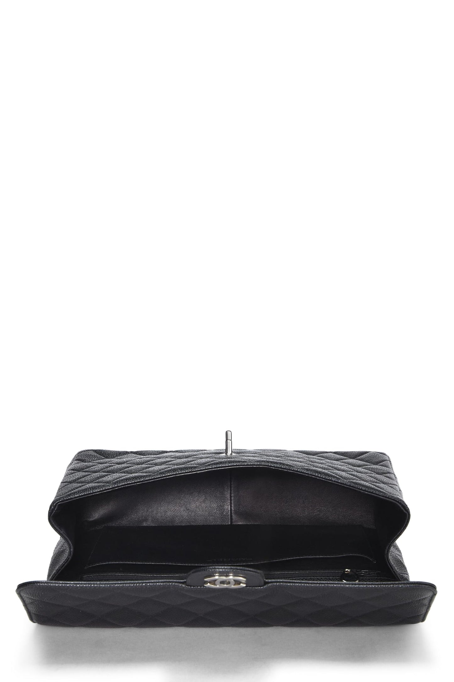 Chanel,  Black Quilted Caviar Half Flap Jumbo, Black
