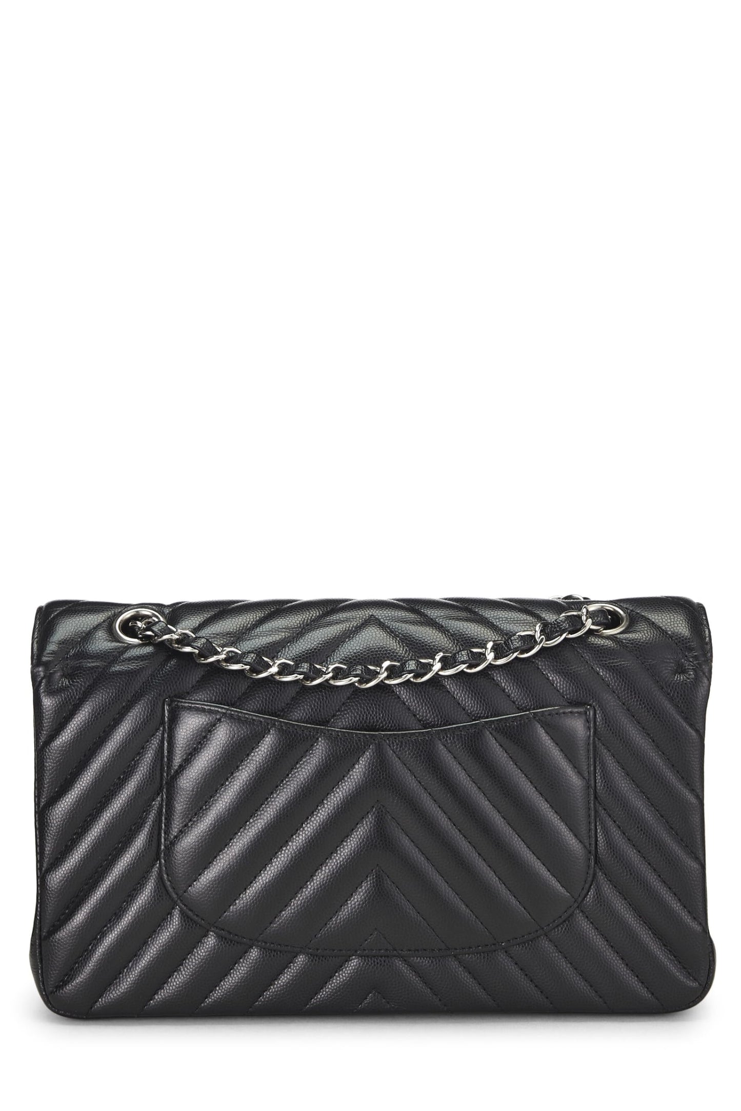 Chanel,  Black Chevron Caviar Classic Double Flap Medium, Black