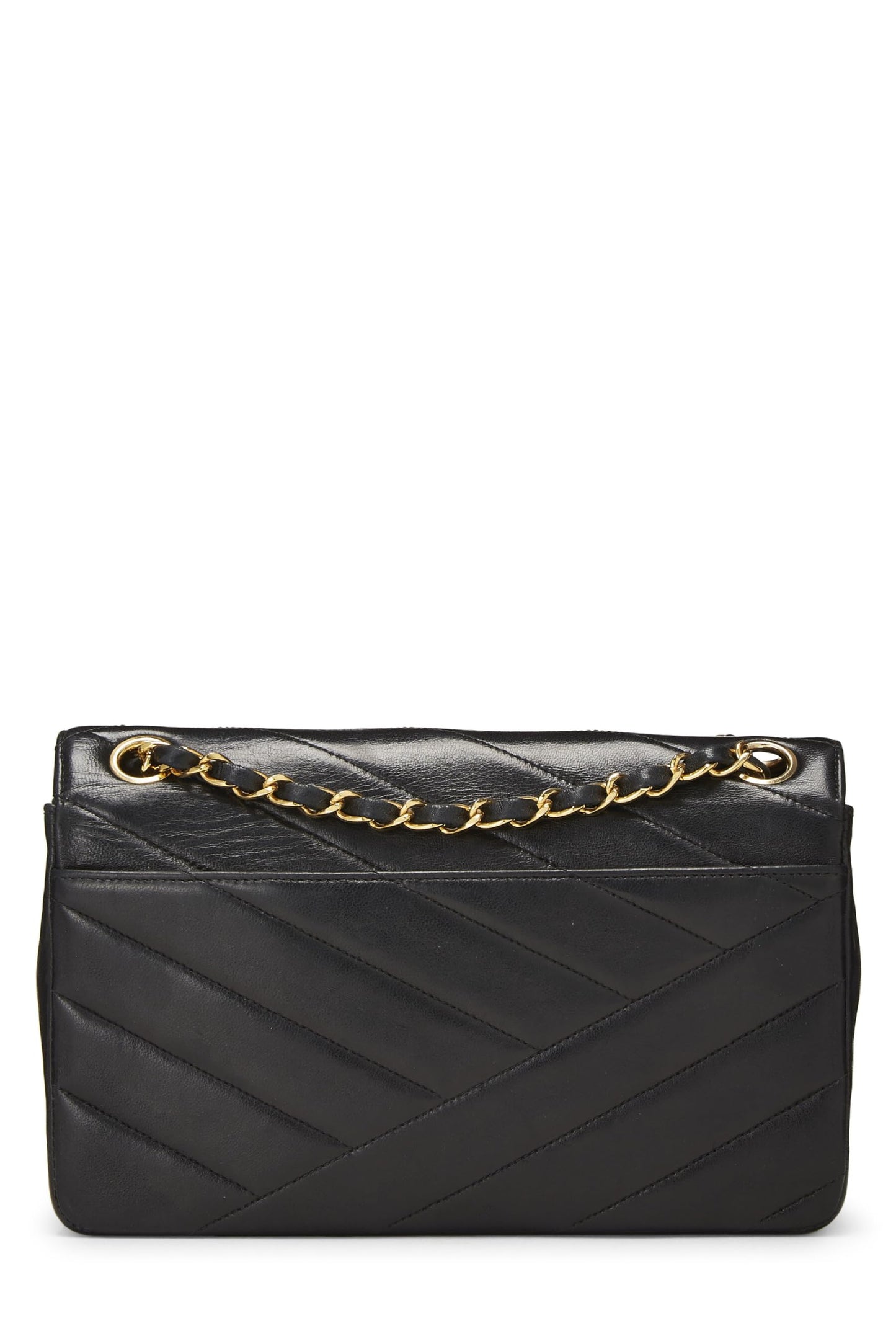 Chanel,  Black Diagonal Quilted Envelope Flap Small, Black