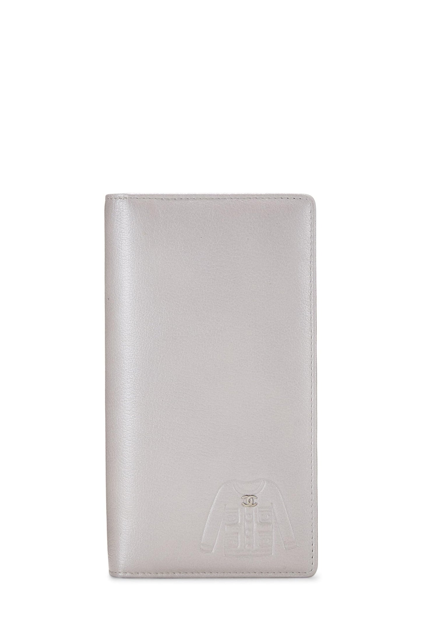 Chanel,  Silver Calfskin Long Wallet, Silver