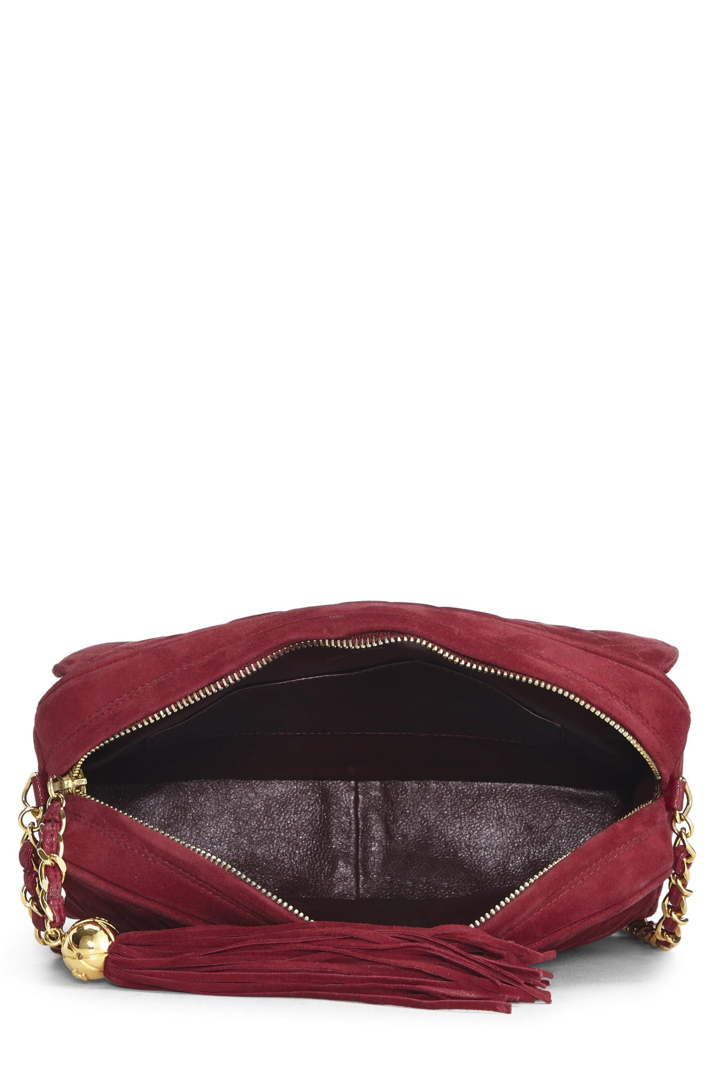 Chanel,  Red Quilted Suede Pocket Camera Bag Medium, Red