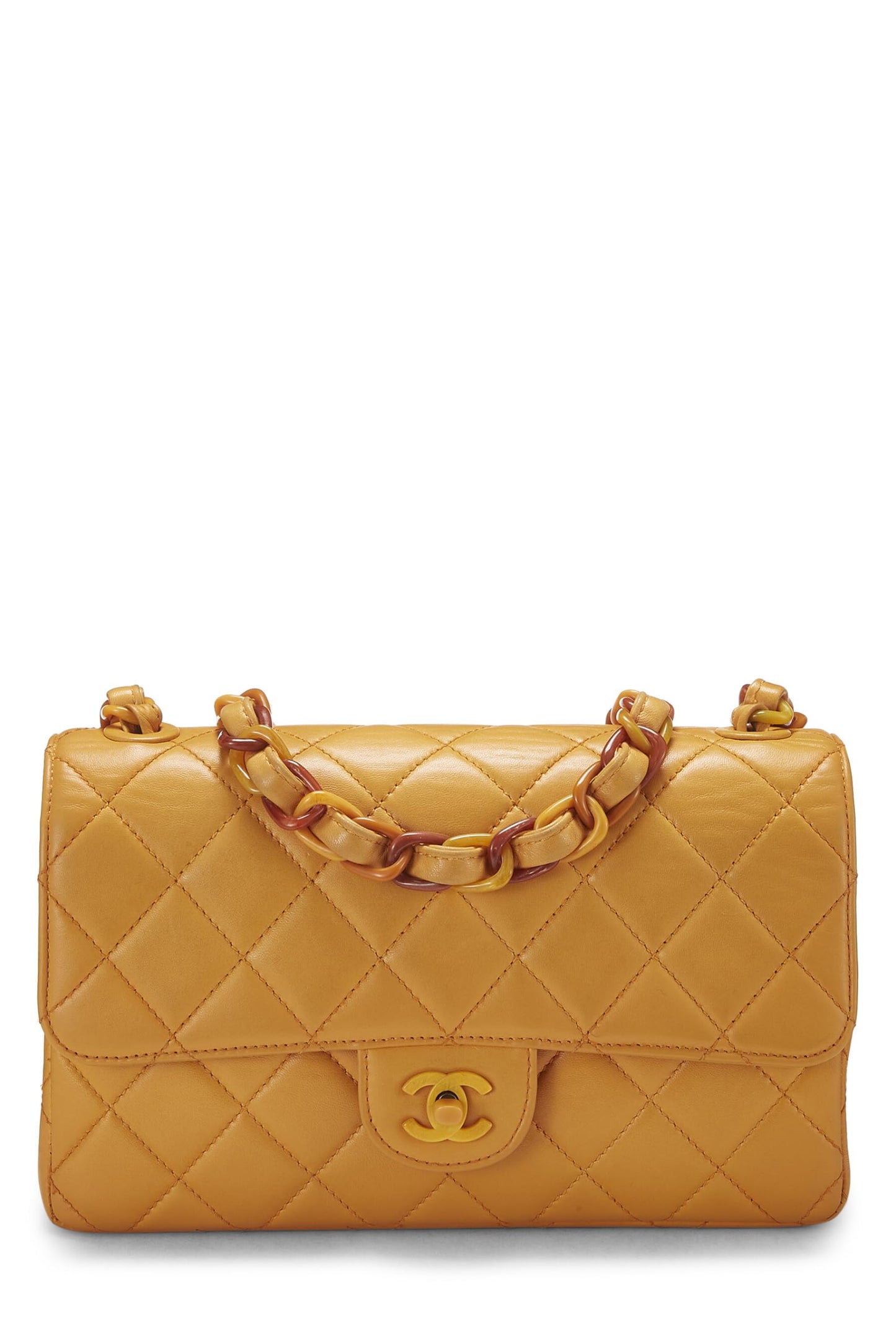 Chanel,  Orange Lambskin Bekko Chain Flap Medium, Orange
