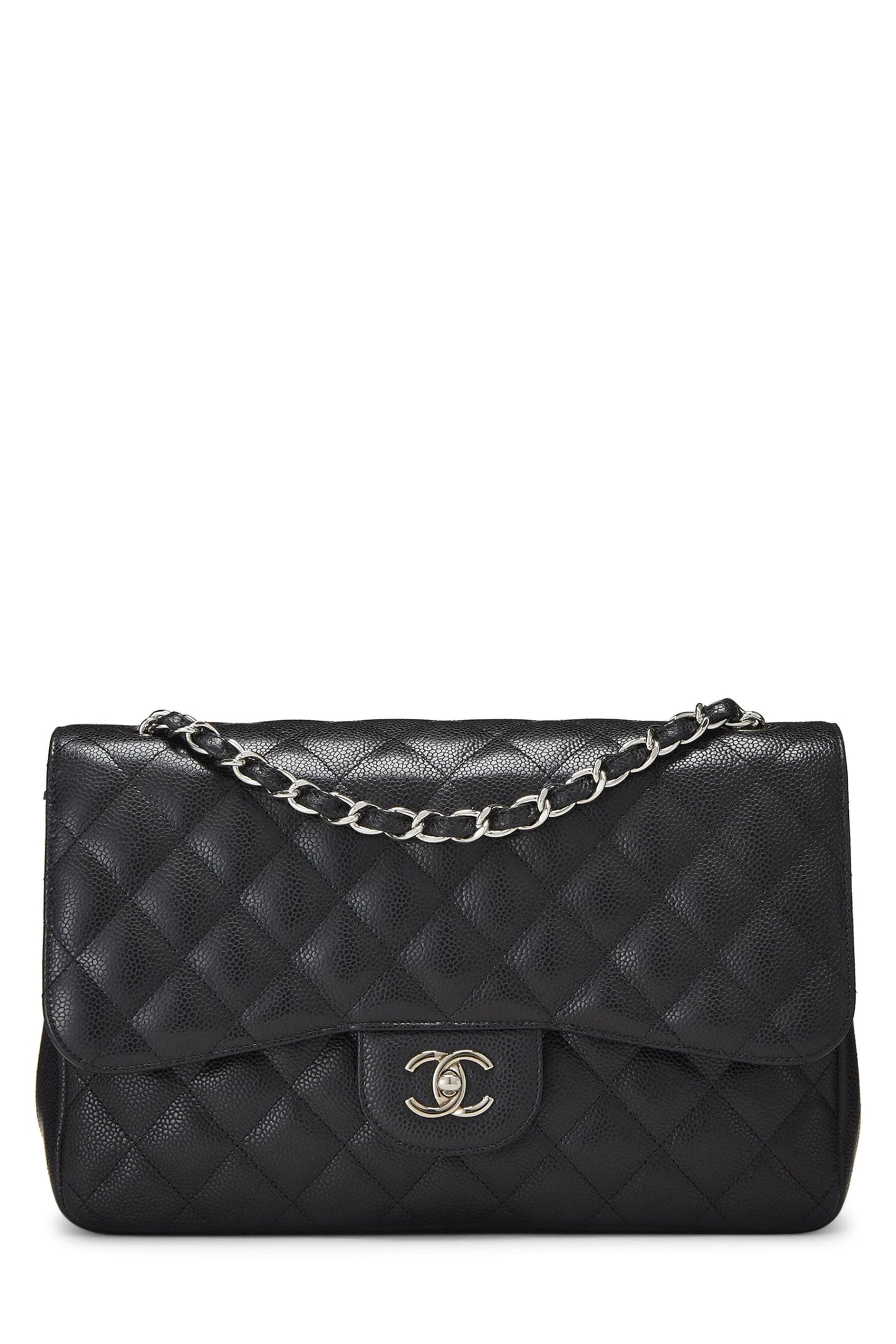 Chanel,  Black Quilted Caviar New Classic Double Flap Jumbo, Black