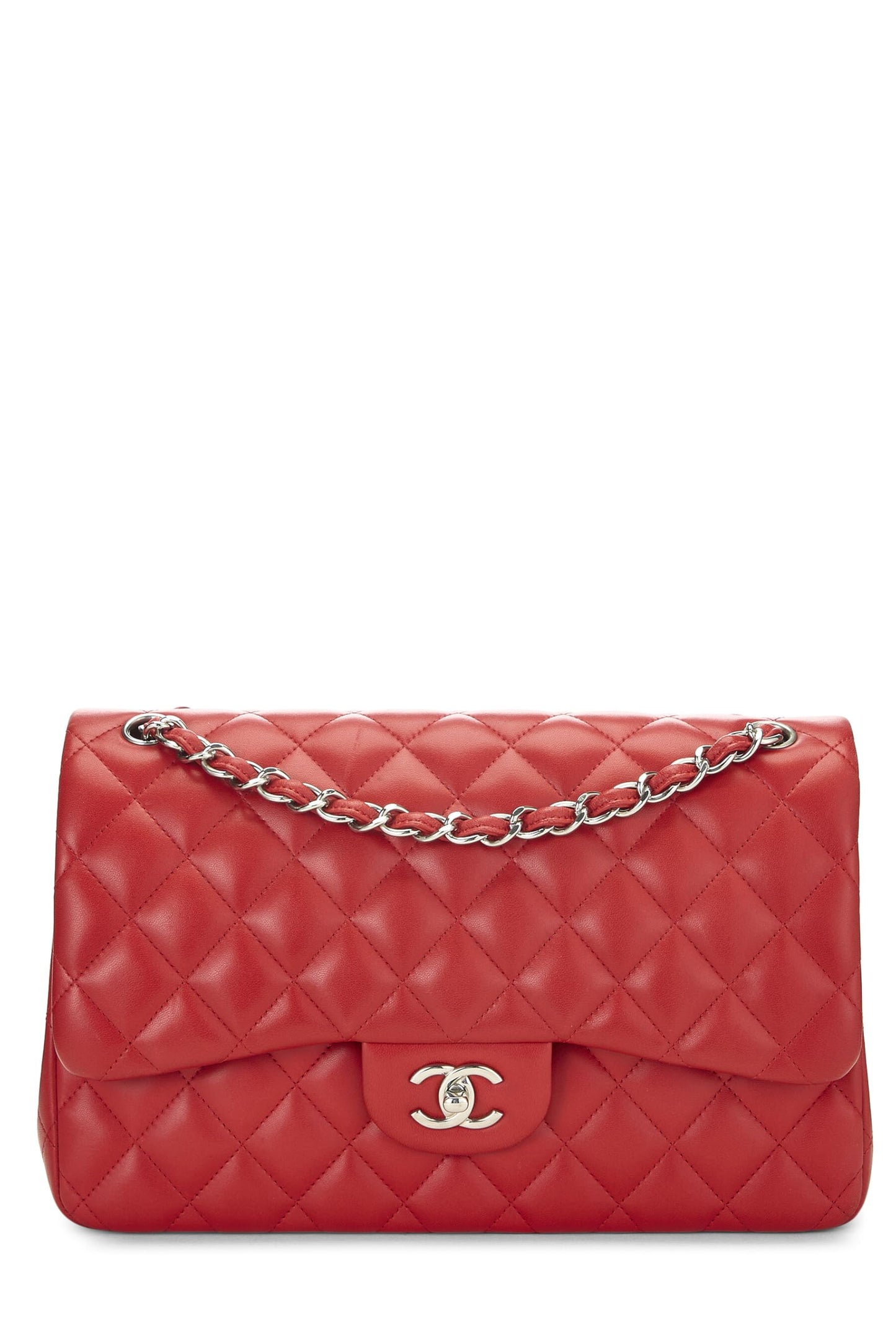 Chanel,  Red Quilted Lambskin New Classic Double Flap Jumbo, Red