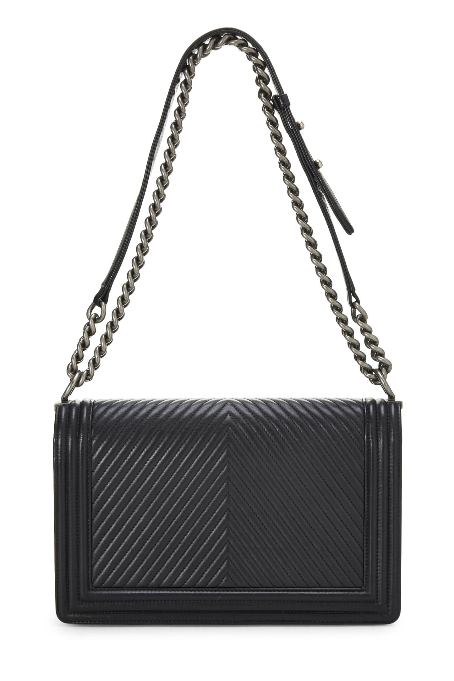 Chanel,  Black Chevron Calfskin Boy Bag Medium, Black