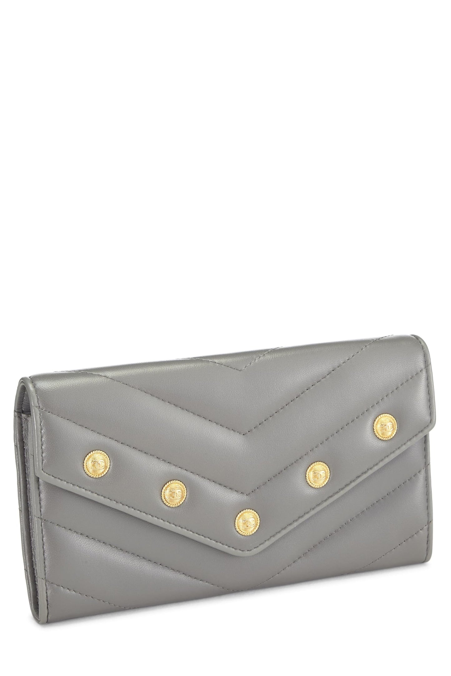 Chanel,  Grey Lambskin Chevron Stud Wallet, Grey