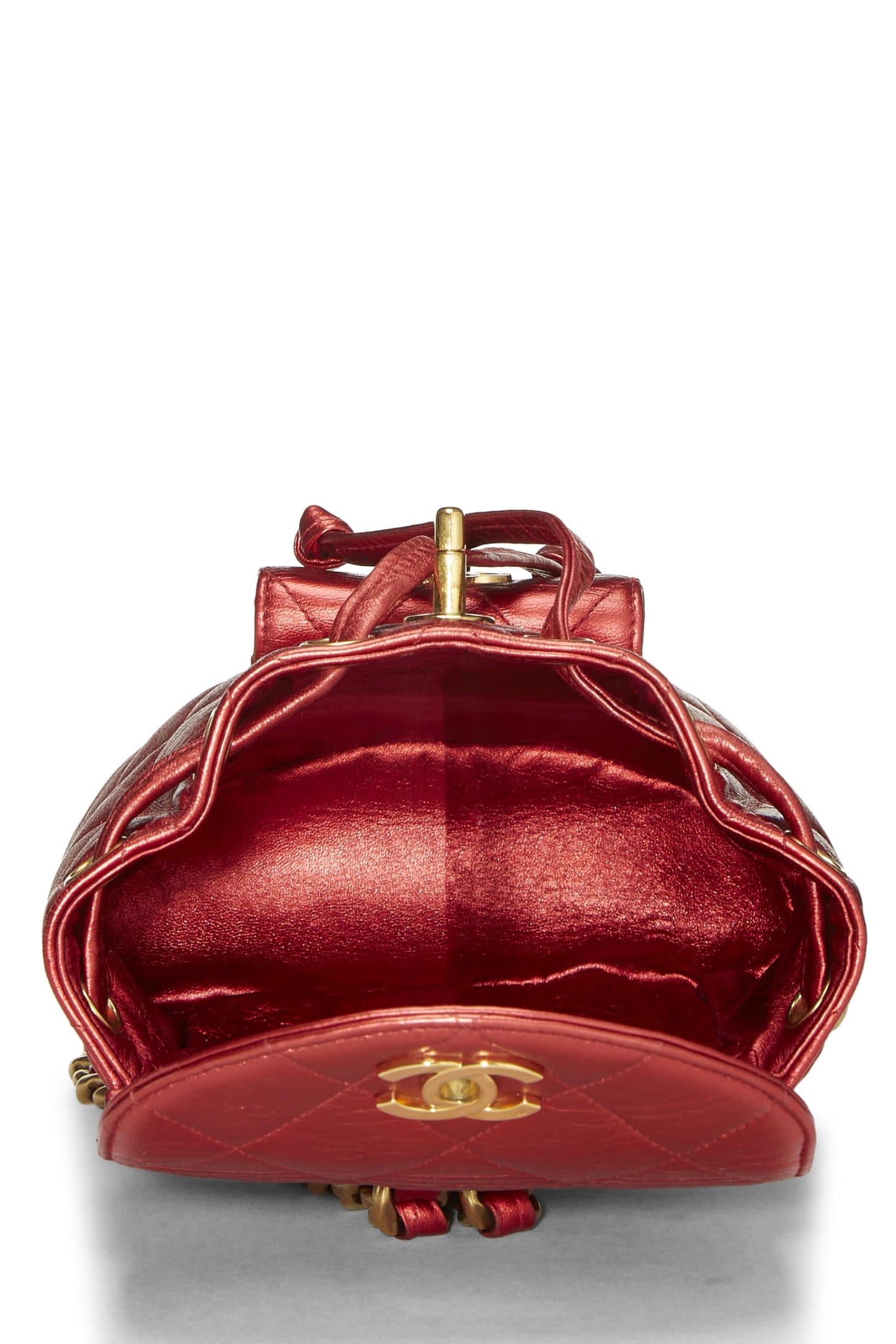 Chanel,  Red Metallic Leather Classic Backpack Mini, Red
