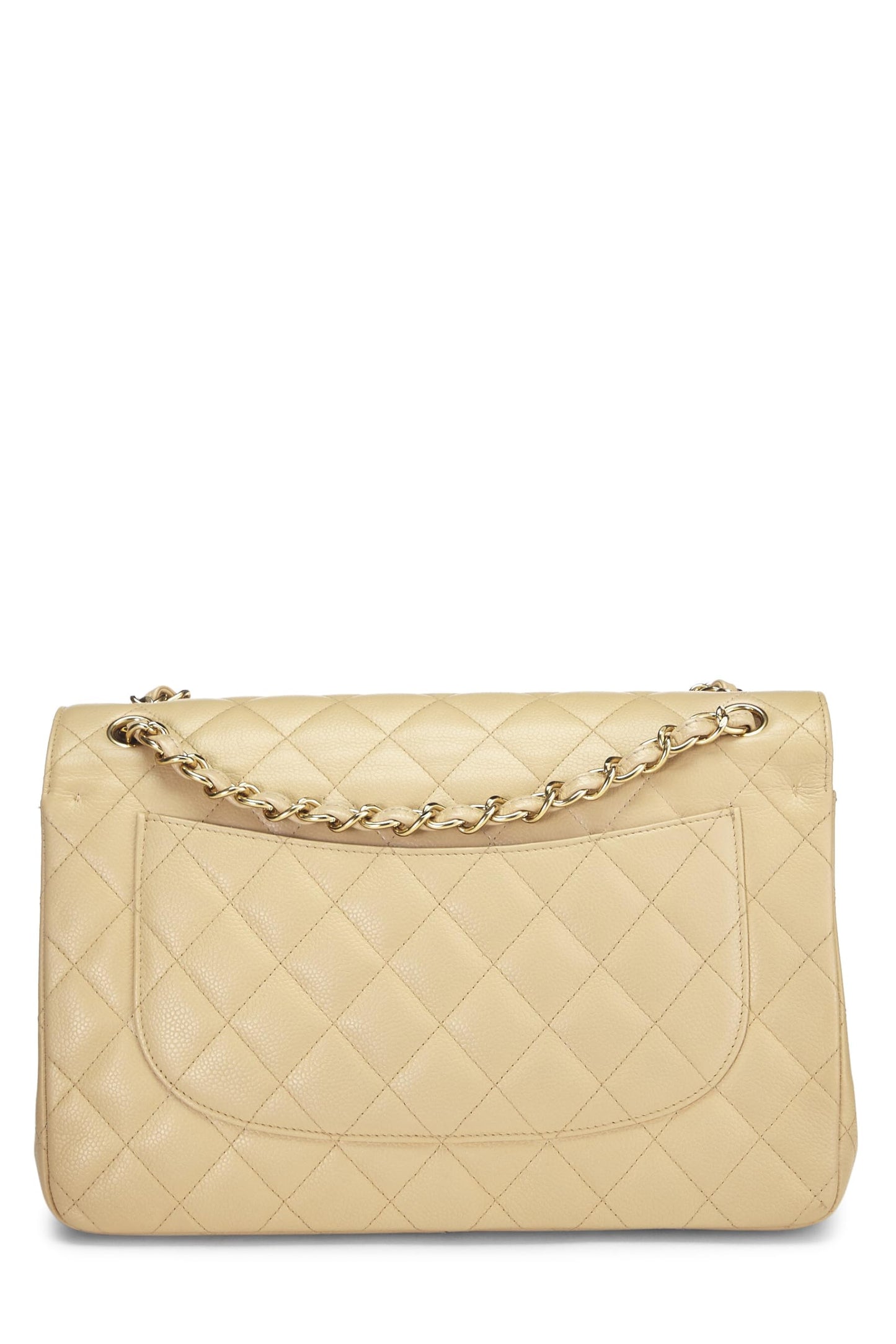 Chanel,  Beige Quilted Caviar New Classic Double Flap Jumbo, Beige