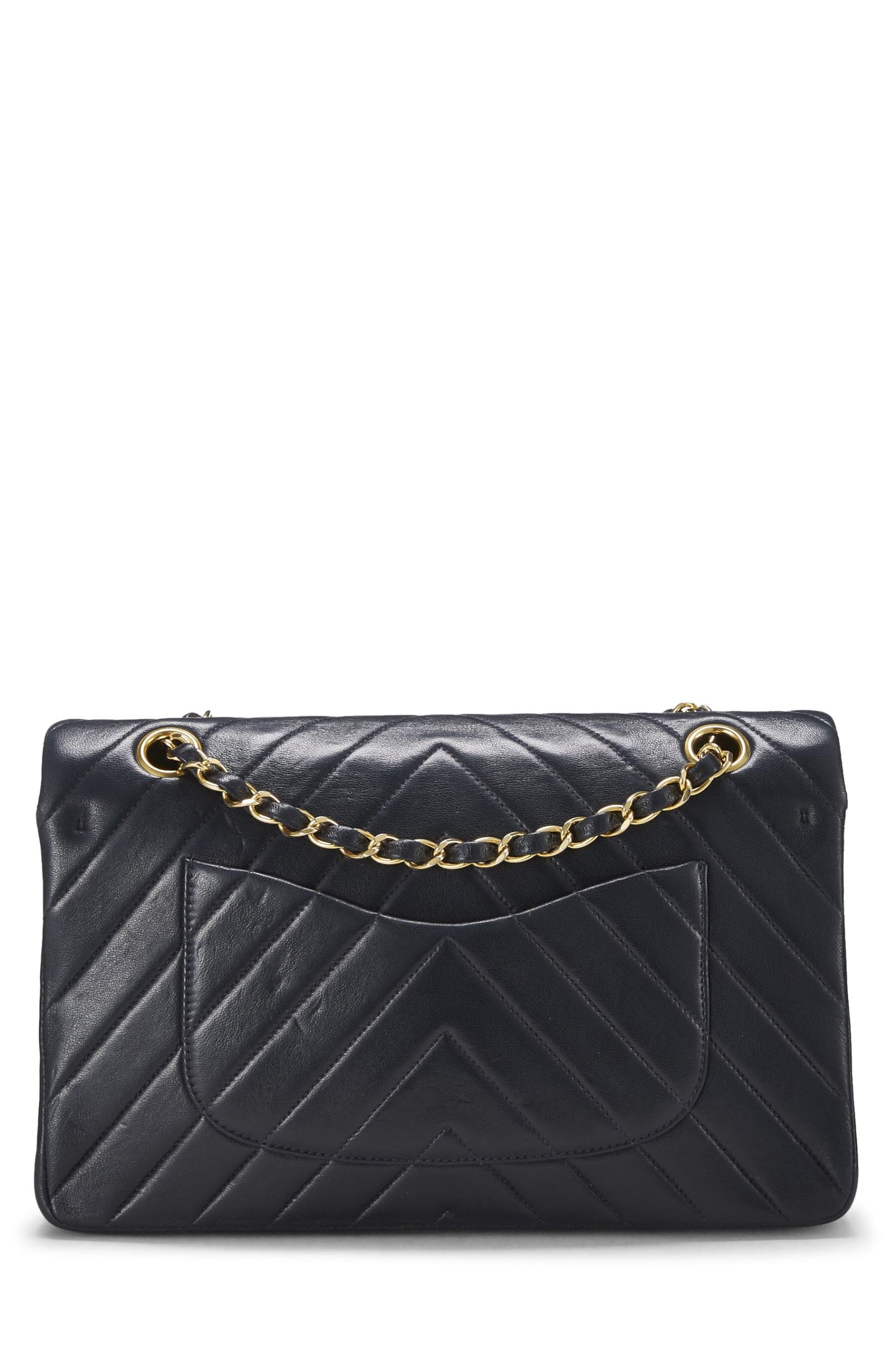 Chanel,  Navy Chevron Lambskin Classic Double Flap Medium, Navy