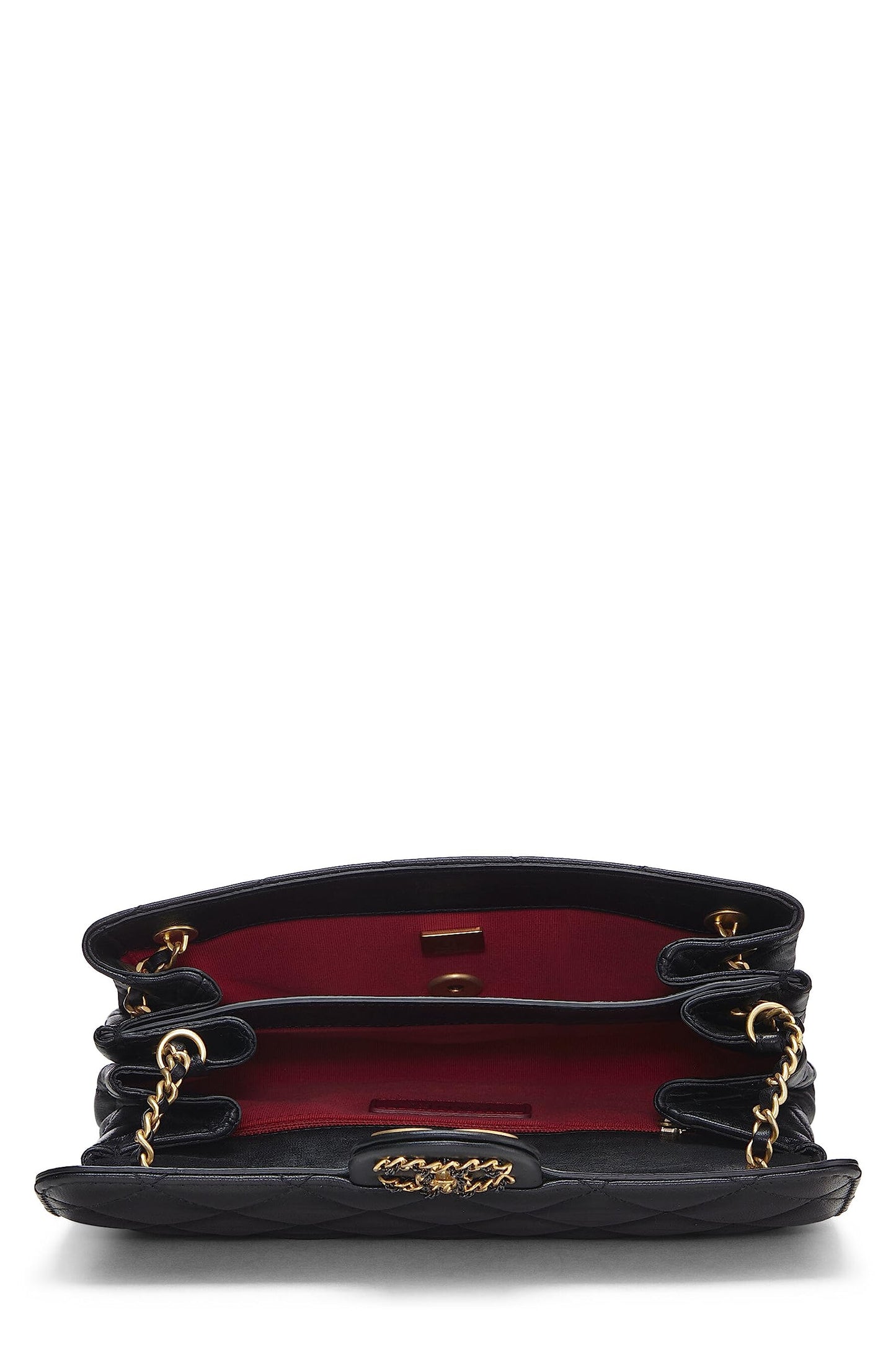 Chanel,  Black Quilted Lambskin Chain Flap Small, Black