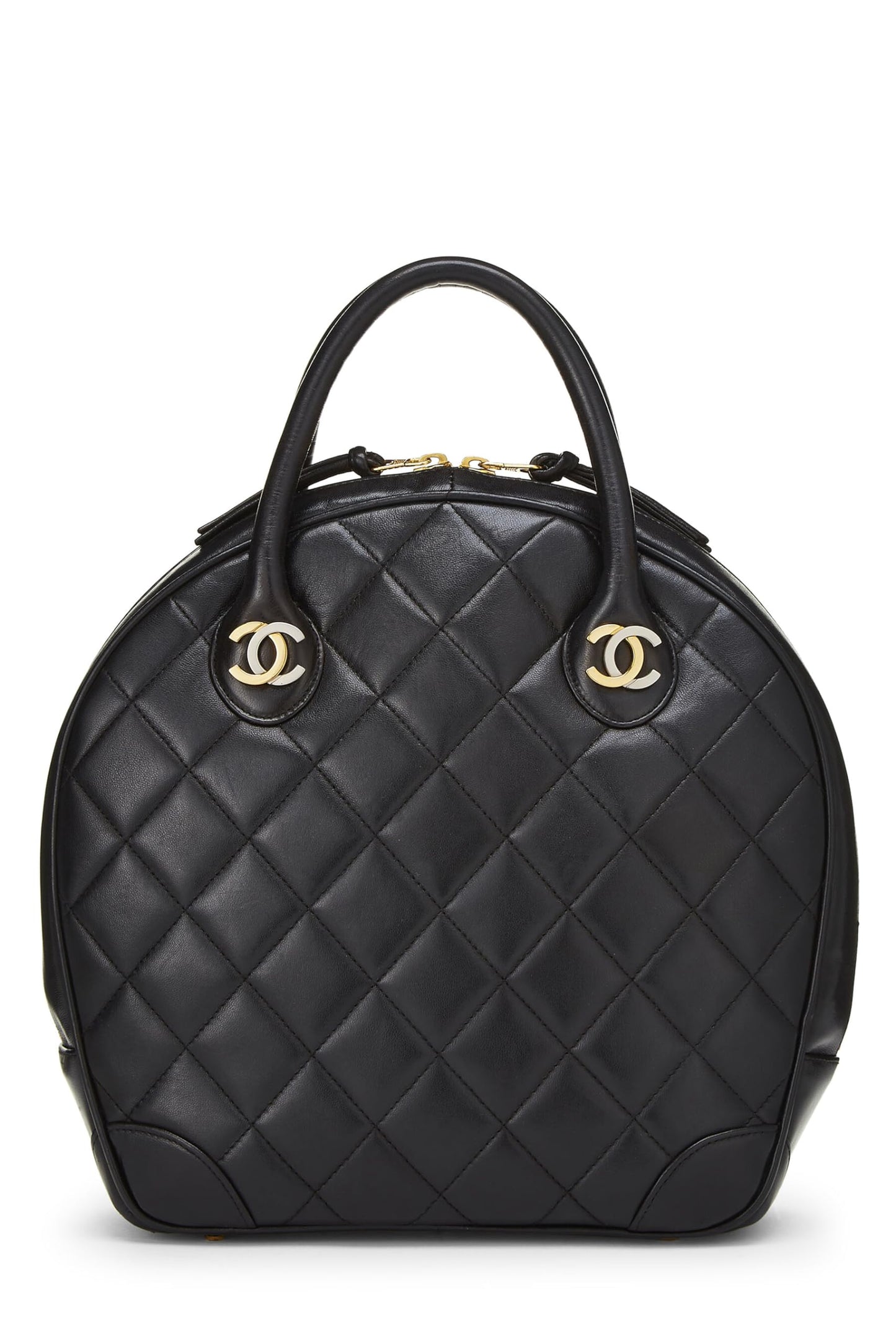 Chanel,  Black Quilted Lambskin Paris Limited Bowler Small, Black