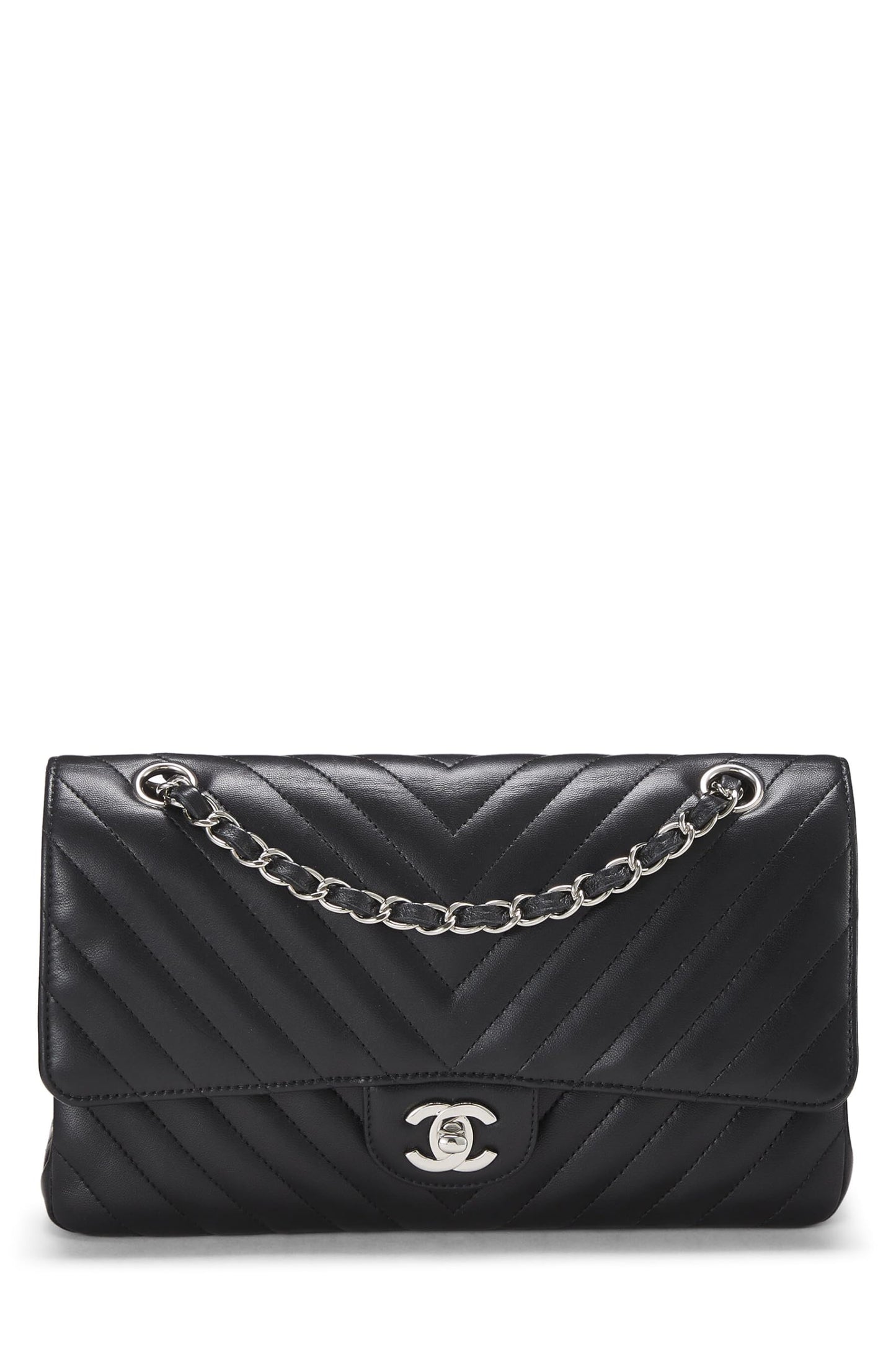 Chanel,  Black Chevron Lambskin Classic Double Flap Medium, Black