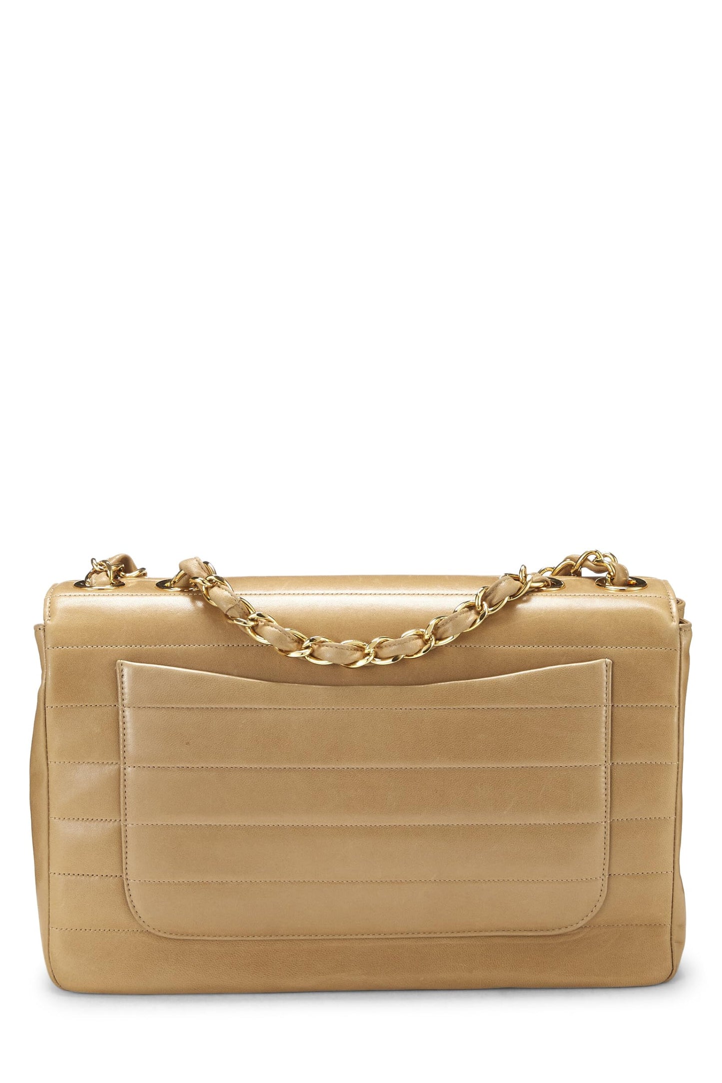 Chanel,  Beige Horizontal Lambskin Half Flap Jumbo, Beige
