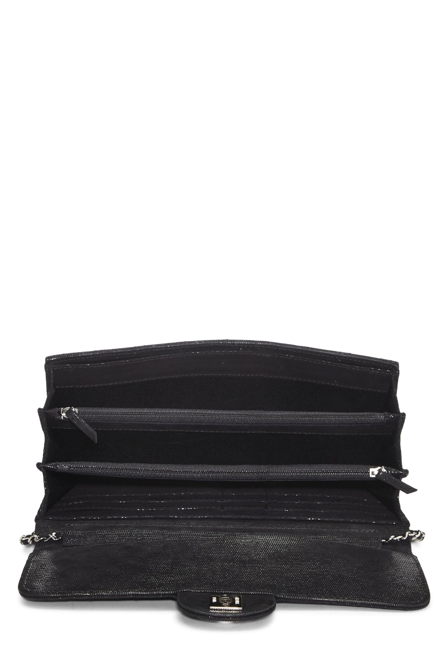 Chanel,  Black Quilted Nubuck East/West Wallet On Chain (WOC), Black