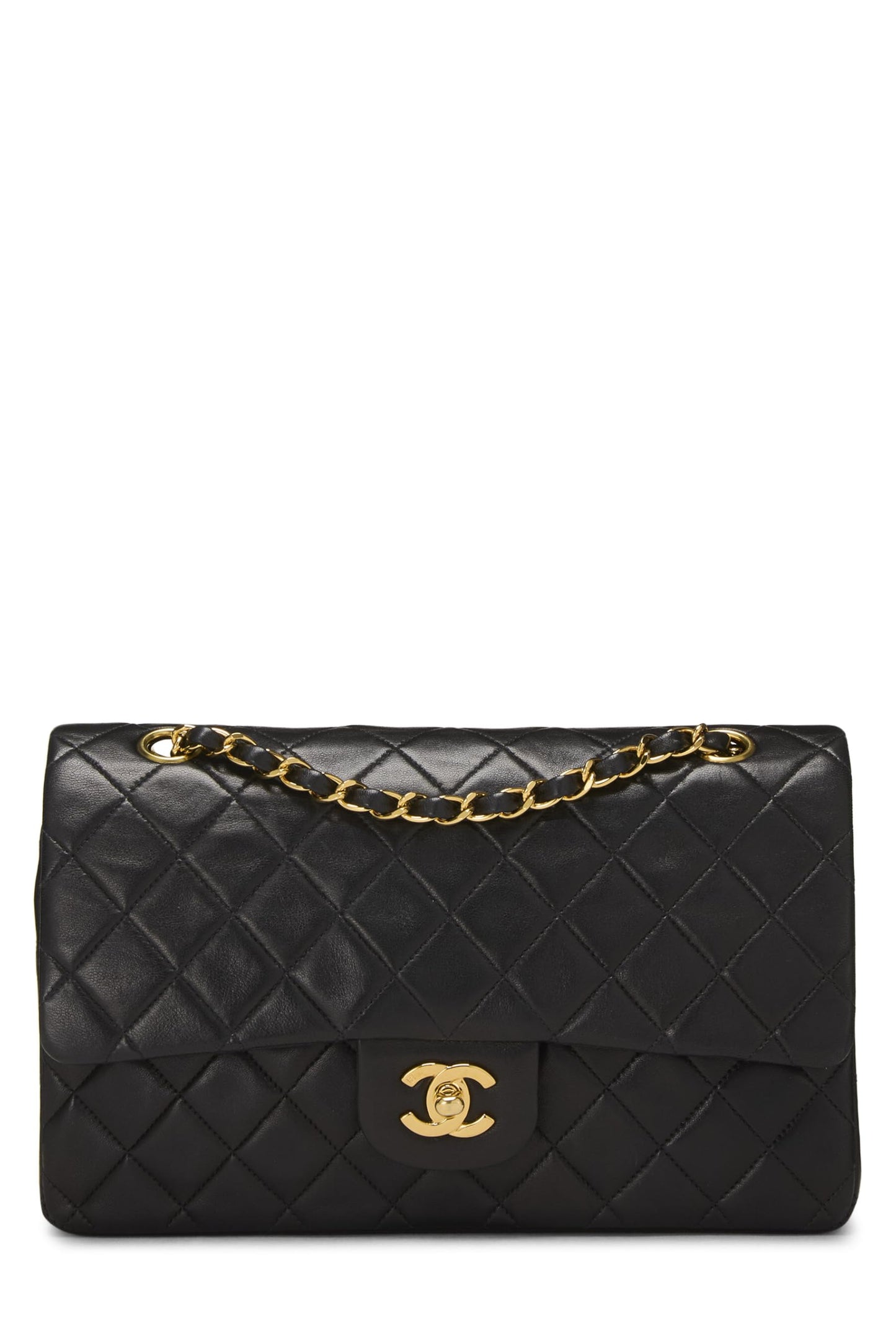 Chanel,  Black Quilted Lambskin Classic Double Flap Medium, Black