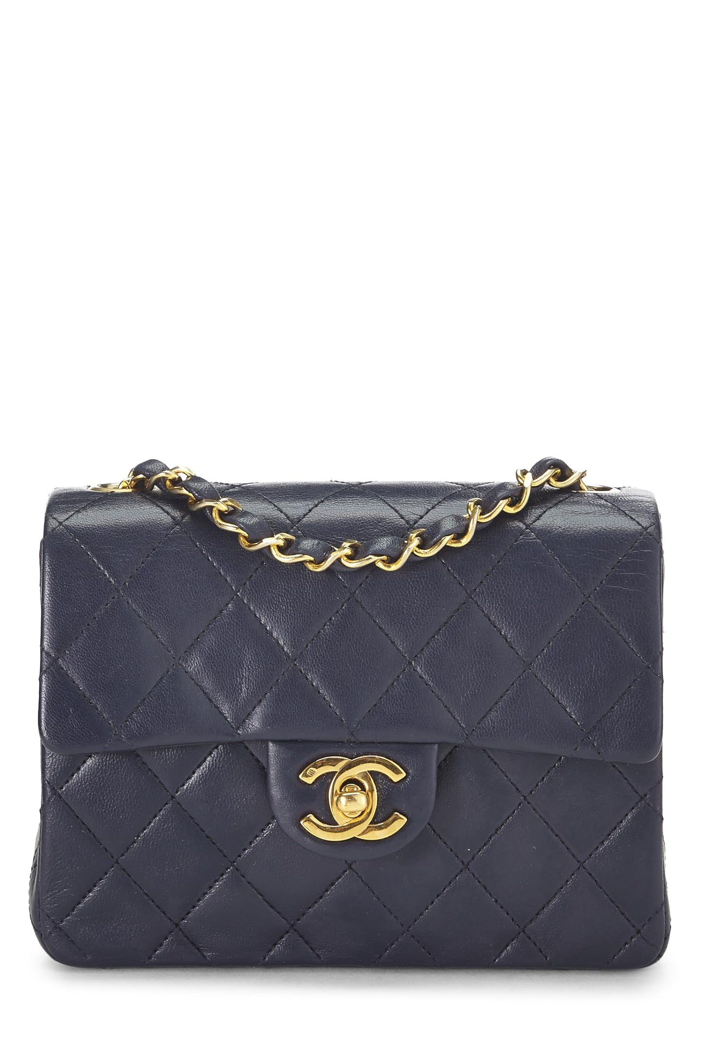 Chanel,  Navy Quilted Lambskin Half Flap Mini, Navy