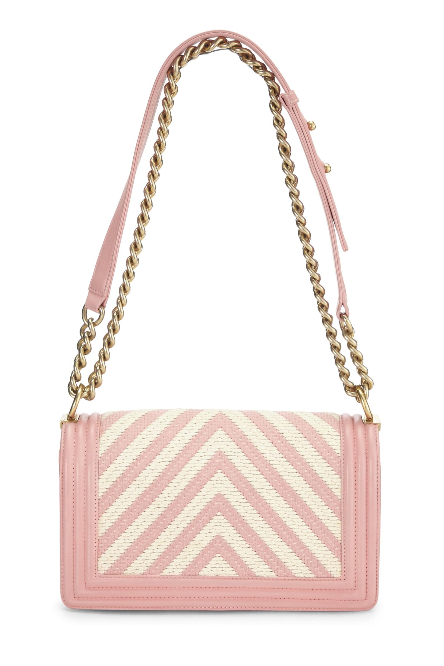 Chanel,  Pink & White Woven Chevron Boy Bag Medium, Pink