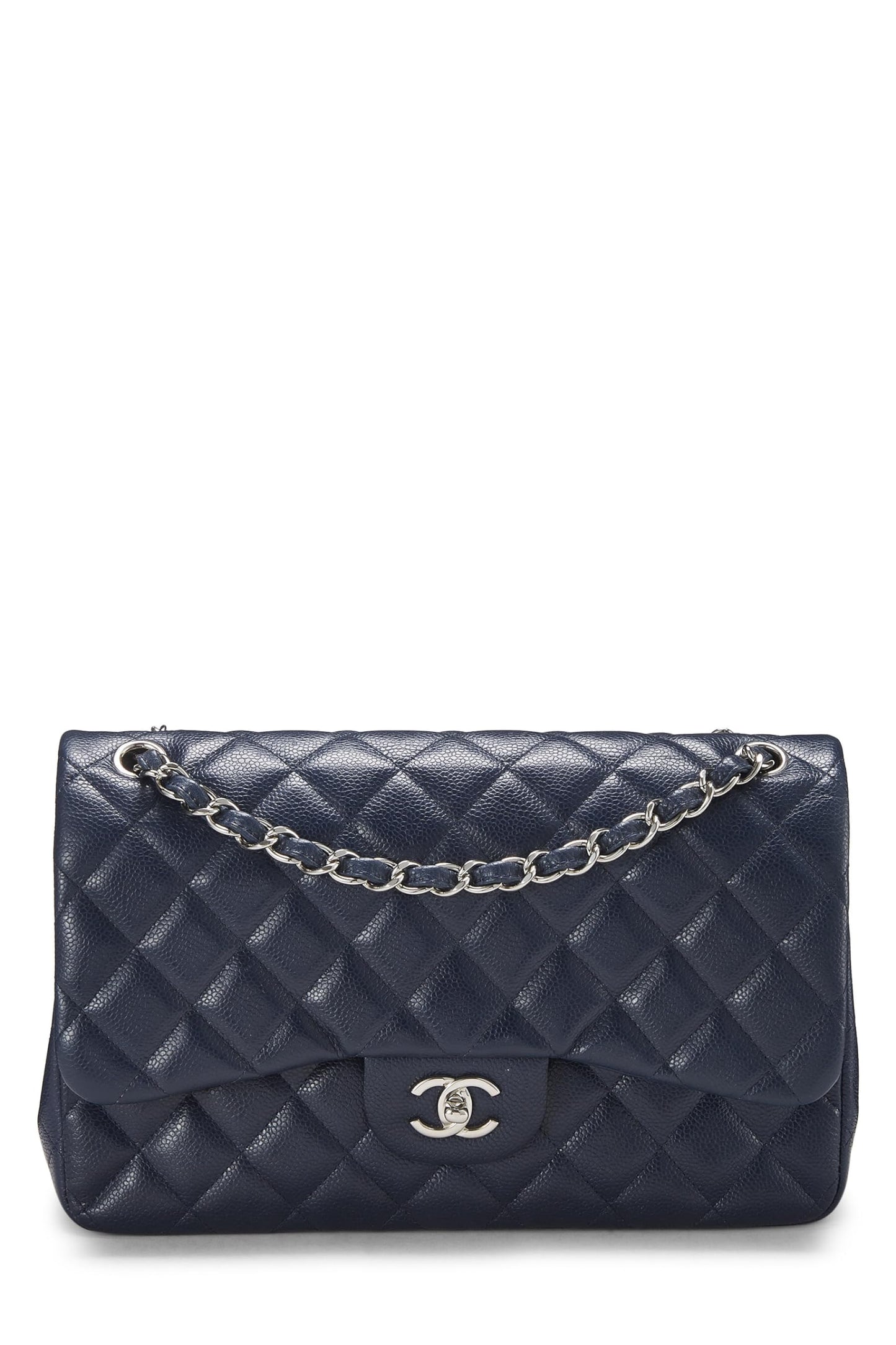 Chanel,  Navy Quilted Caviar New Classic Double Flap Jumbo, Navy