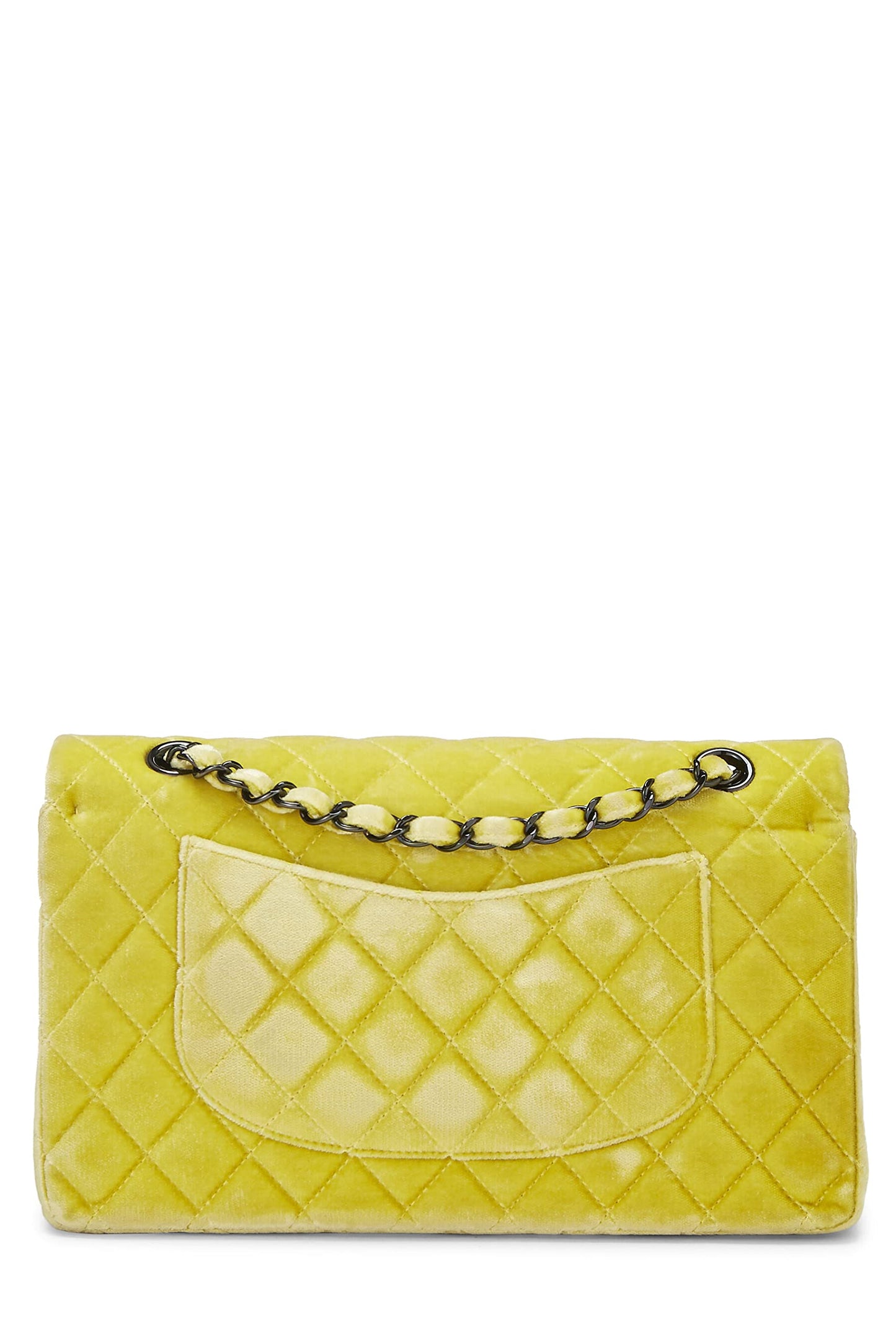 Chanel,  Yellow Quilted Velvet Classic Double Flap Medium, Yellow