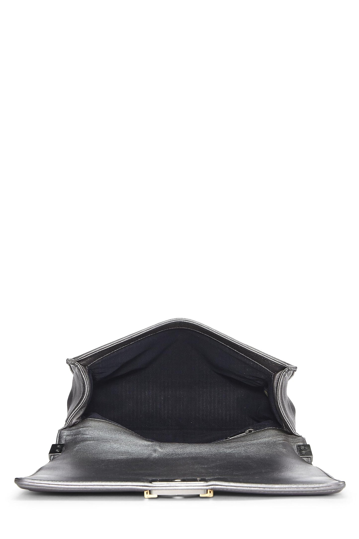 Chanel,  Silver Cube Embossed Calfskin Boy Bag Medium, Silver