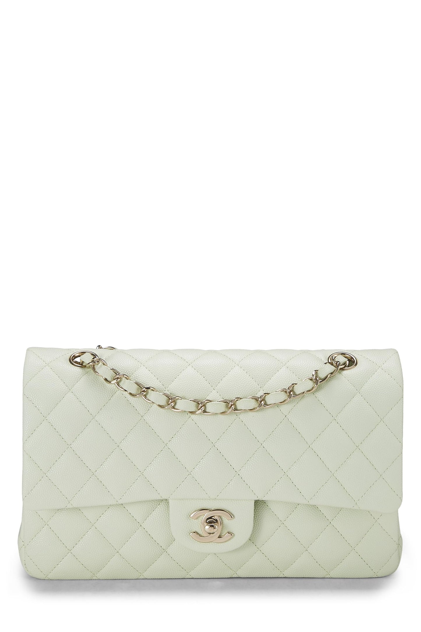 Chanel,  Green Quilted Caviar Classic Double Flap Medium, Green