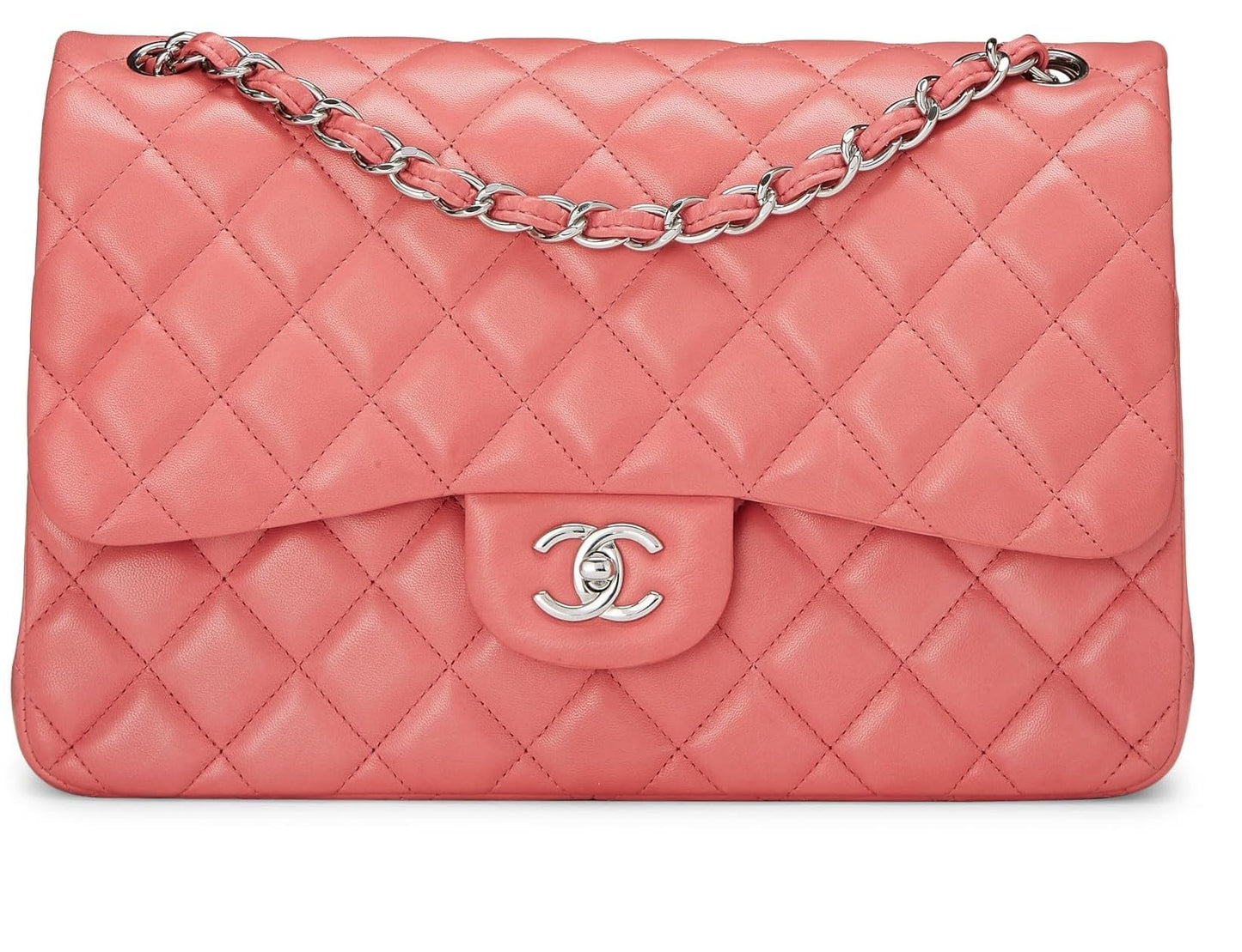 Chanel,  Pink Quilted Lambskin New Classic Double Flap Jumbo, Pink