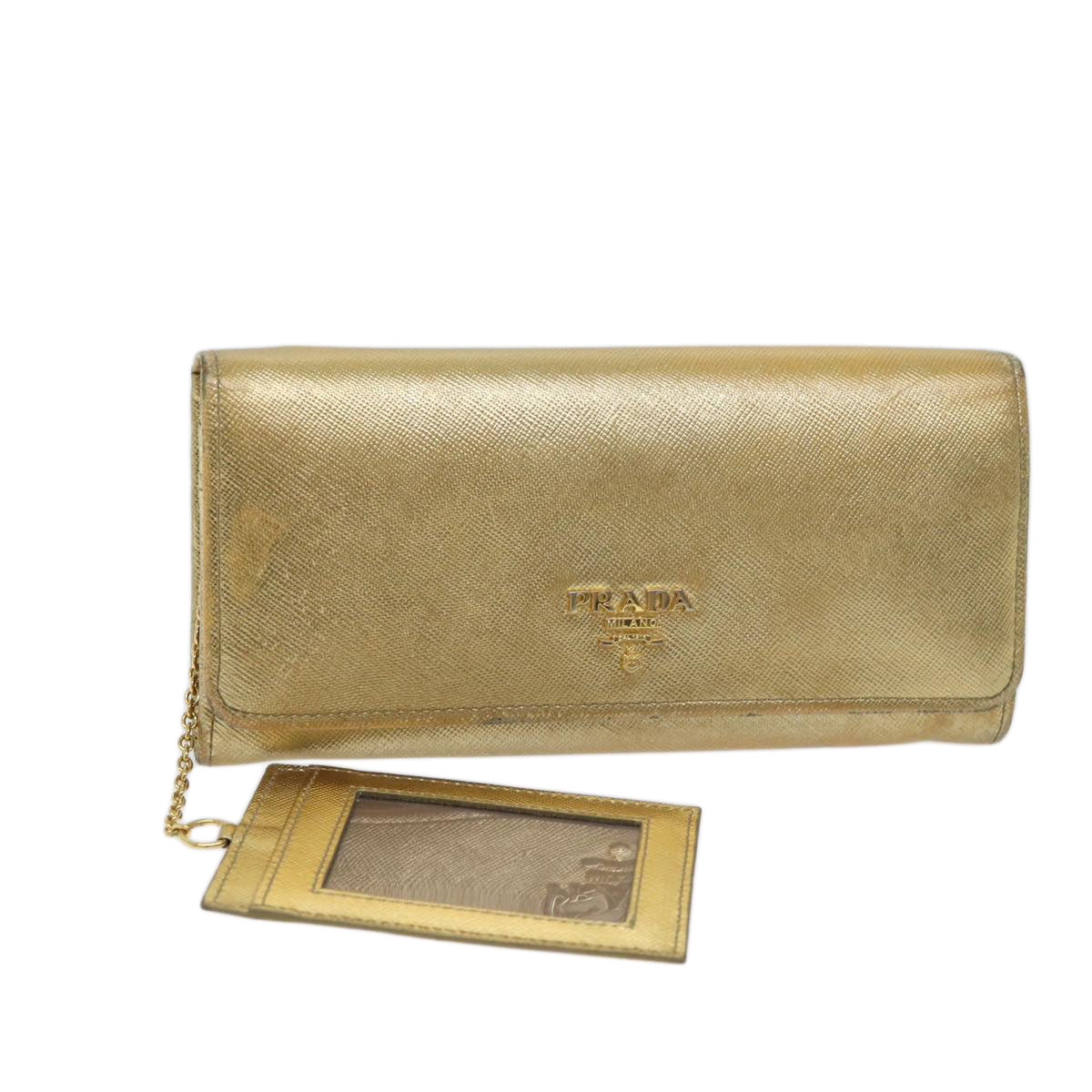 Luxury PradaSafiano leather Long Wallet Gold Tone 72010