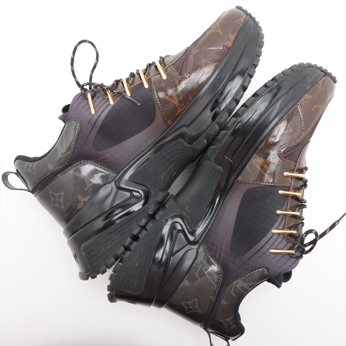 Louis Vuitton Runway Pulse Line 18 Years Vinyl Canvas Trainers 7 1/2 Men Black× Brown Monogram GO1108 ay