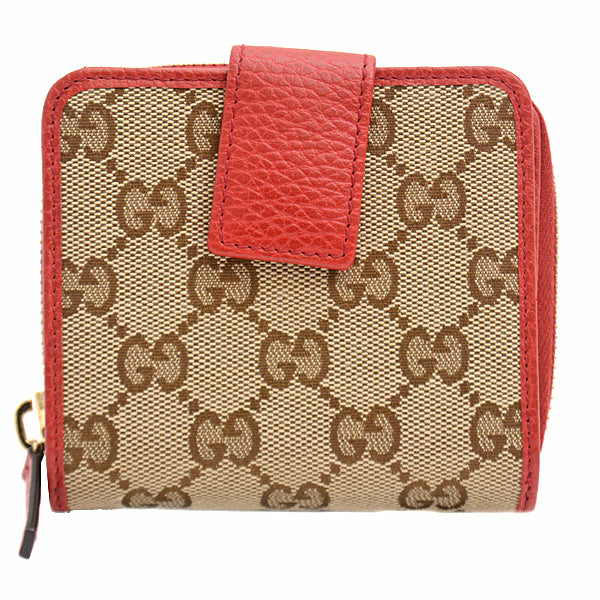 Luxury Gucci Trending 2025 Compact Wallet GG Canvas Brown Red