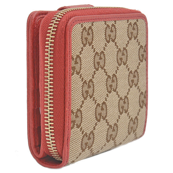 Luxury Gucci Trending 2025 Compact Wallet GG Canvas Brown Red