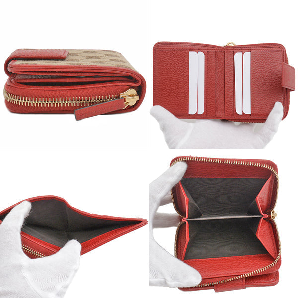 Luxury Gucci Trending 2025 Compact Wallet GG Canvas Brown Red