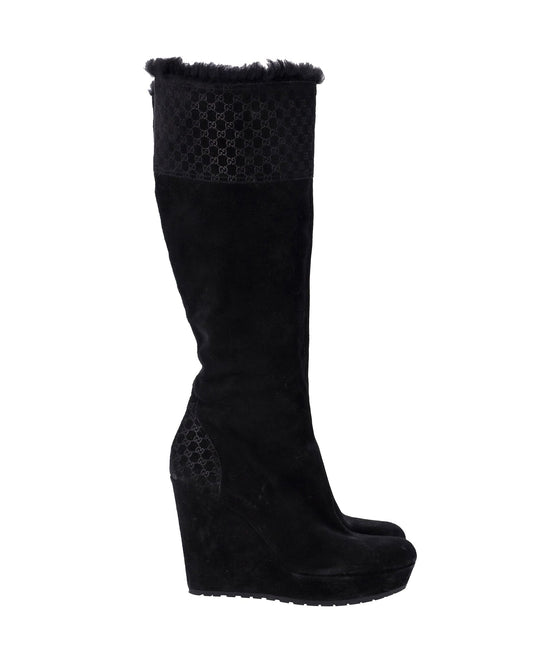 Luxury Gucci Trending 2025 MicroLuxury Gucci Trending 2025ssima Knee Boots in Black Suede