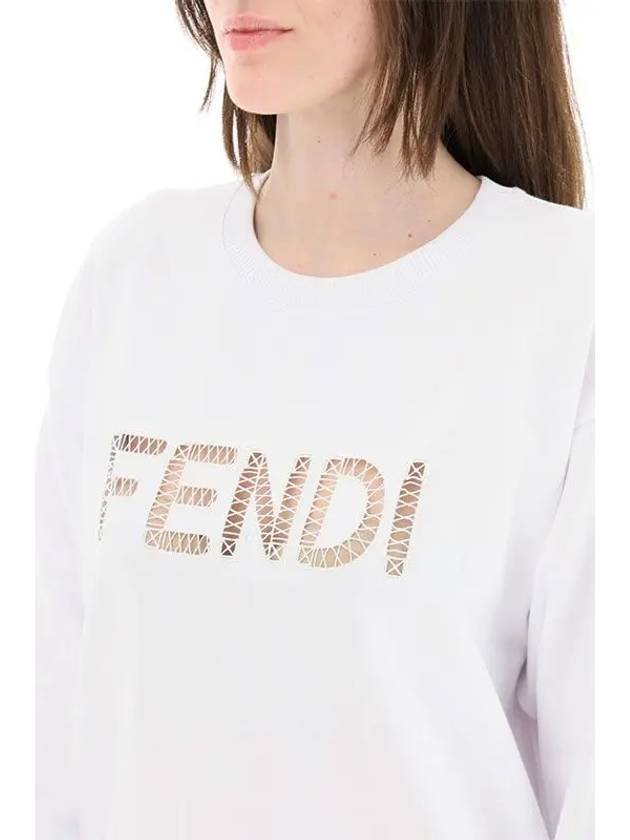 Luxury Fendi Women's Embroidered Logo Sweatshirt White