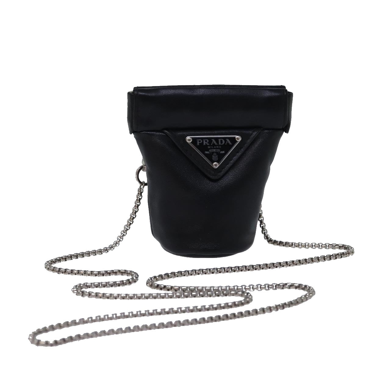 Luxury PradaChain Shoulder Pouch Leather Black 72105