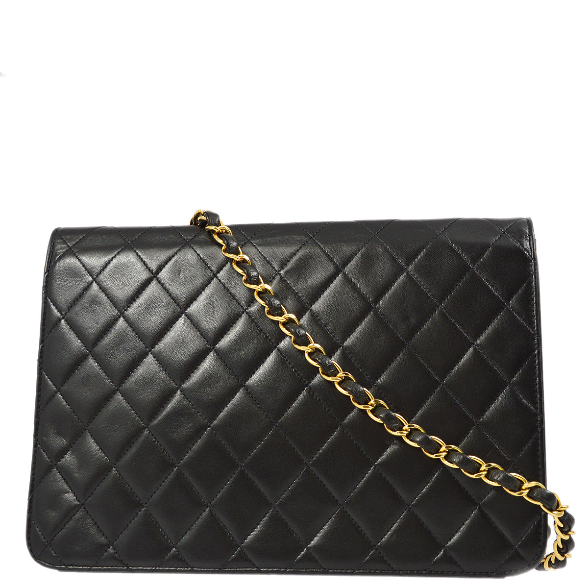 Chanel Black Lambskin Pushlock Medium Half Flap Shoulder Bag