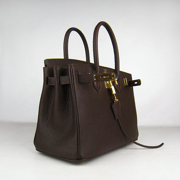 Luxury Hermes Birkin 30cm Togo Leather Handbags Dark Coffee Golden