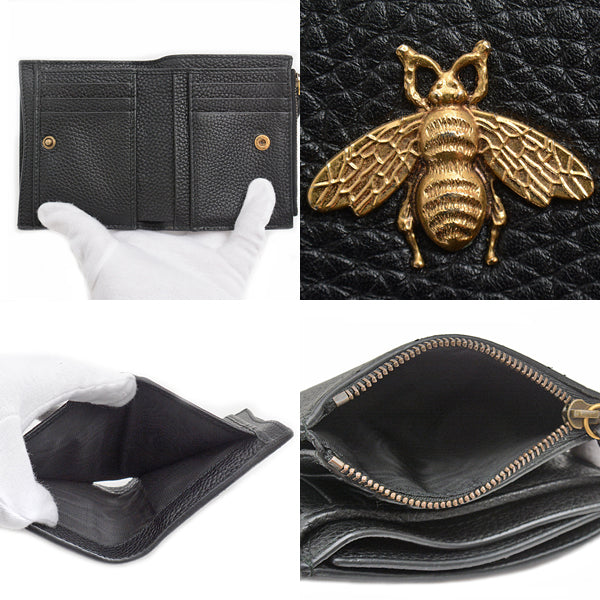 Luxury Gucci Trending 2025 Leather Animaliere Bee Design Bifold Wallet 498094