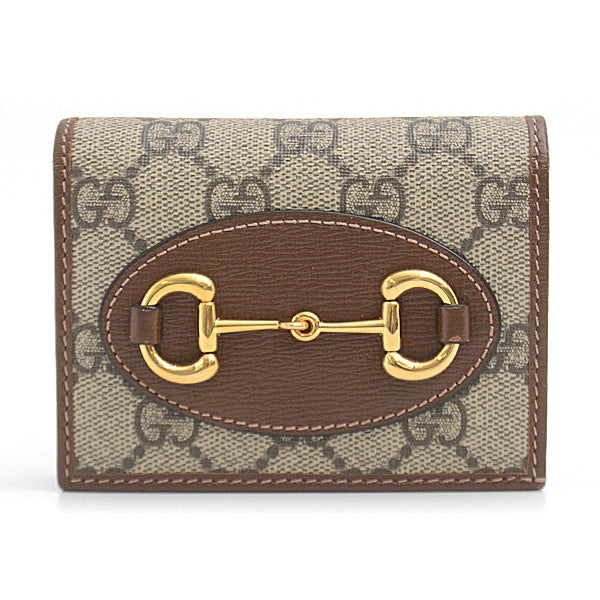 Luxury Gucci Trending 2025 Horsebit 1955 Card Case Wallet GG Supreme Canvas Leather Beige
