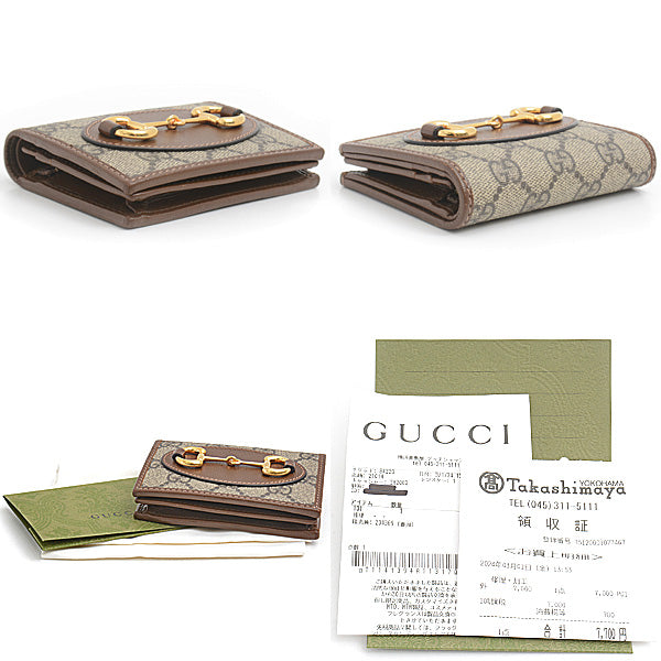 Luxury Gucci Trending 2025 Horsebit 1955 Card Case Wallet GG Supreme Canvas Leather Beige