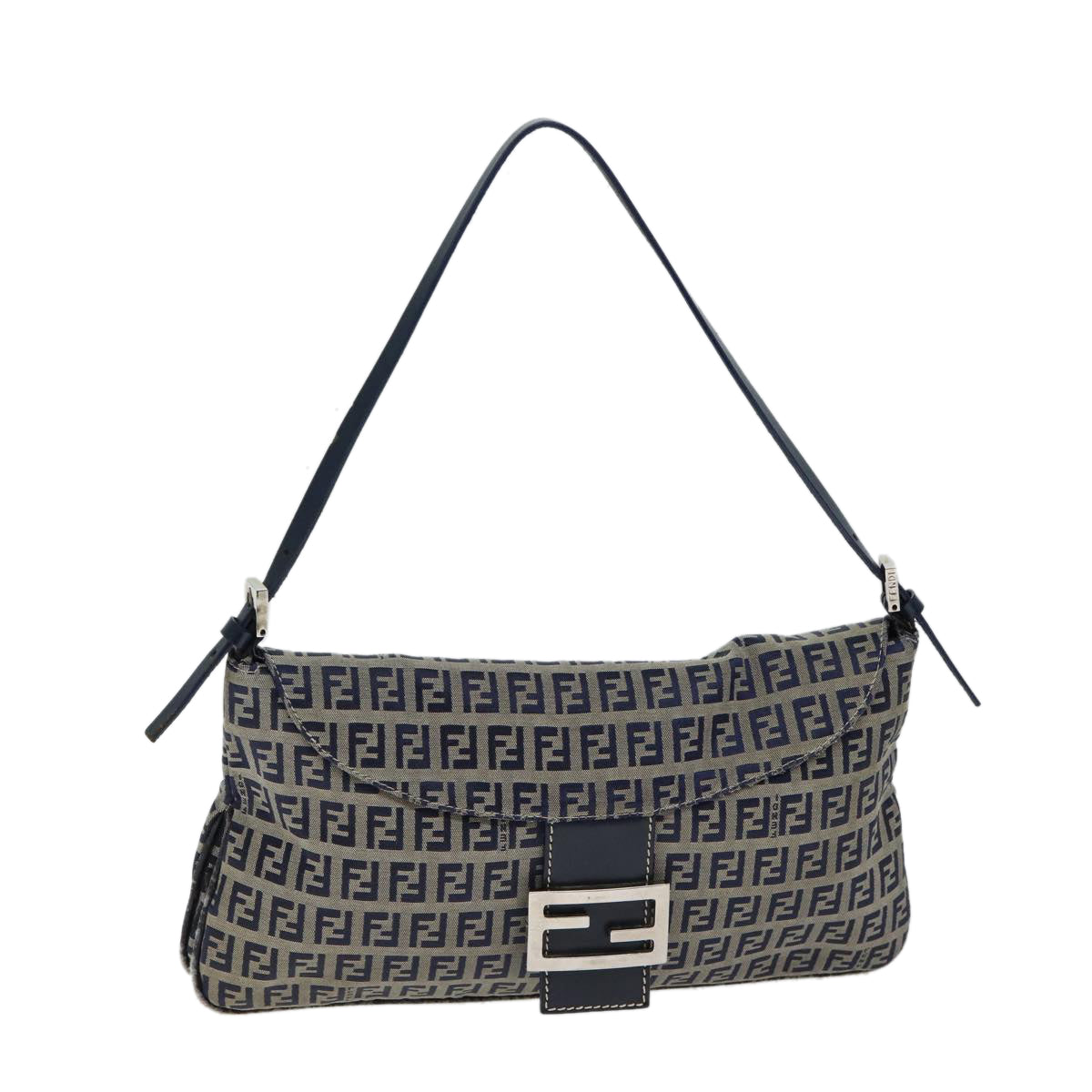 Luxury Fendi Zucchino Canvas Mamma Baguette Shoulder Bag Navy72416