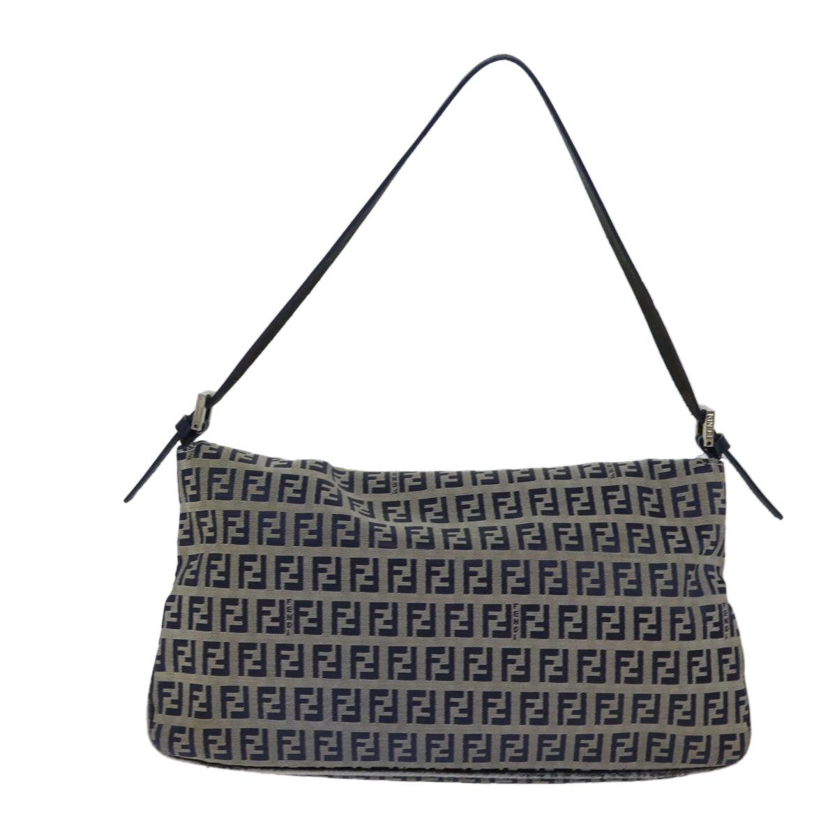 Luxury Fendi Zucchino Canvas Mamma Baguette Shoulder Bag Navy72416