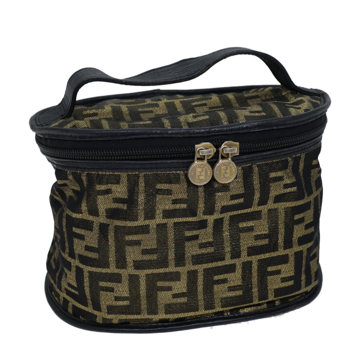 Luxury Fendi Zucca Canvas Vanity Hand Bag Gold Black72634