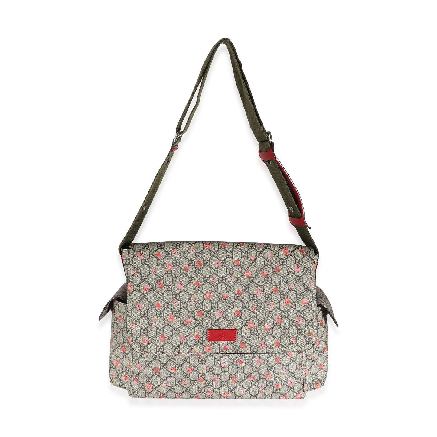 Gucci Beige GG Supreme Strawberry Canvas Diaper Bag