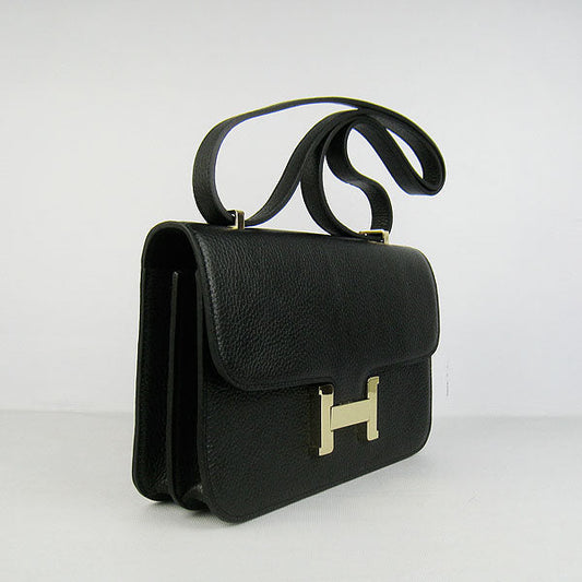 Luxury Hermes Calf Leather Message Bag H020 Black Golden