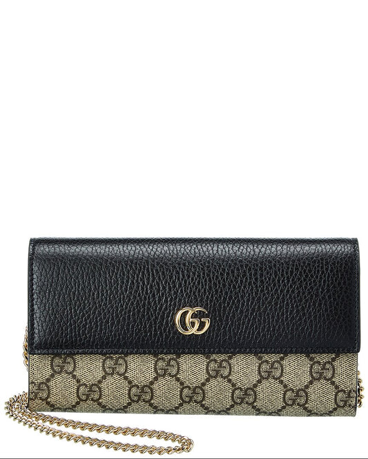 Luxury Gucci Trending 2025 GG Marmont GG Supreme Canvas & Leather Wallet On Chain