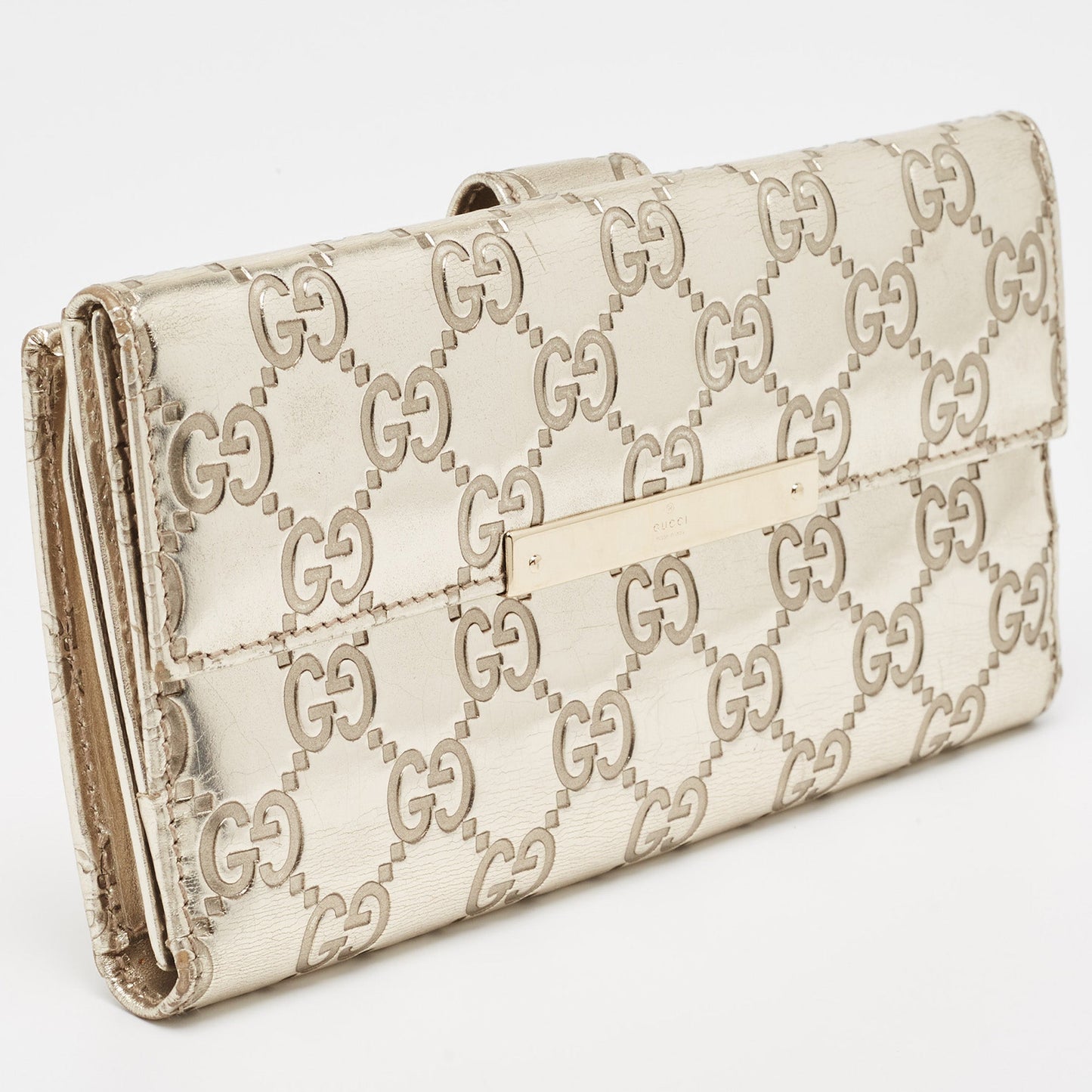 Luxury Gucci Trending 2025 Metallic Gold Luxury Gucci Trending 2025ssima Leather Flap Continental Wallet