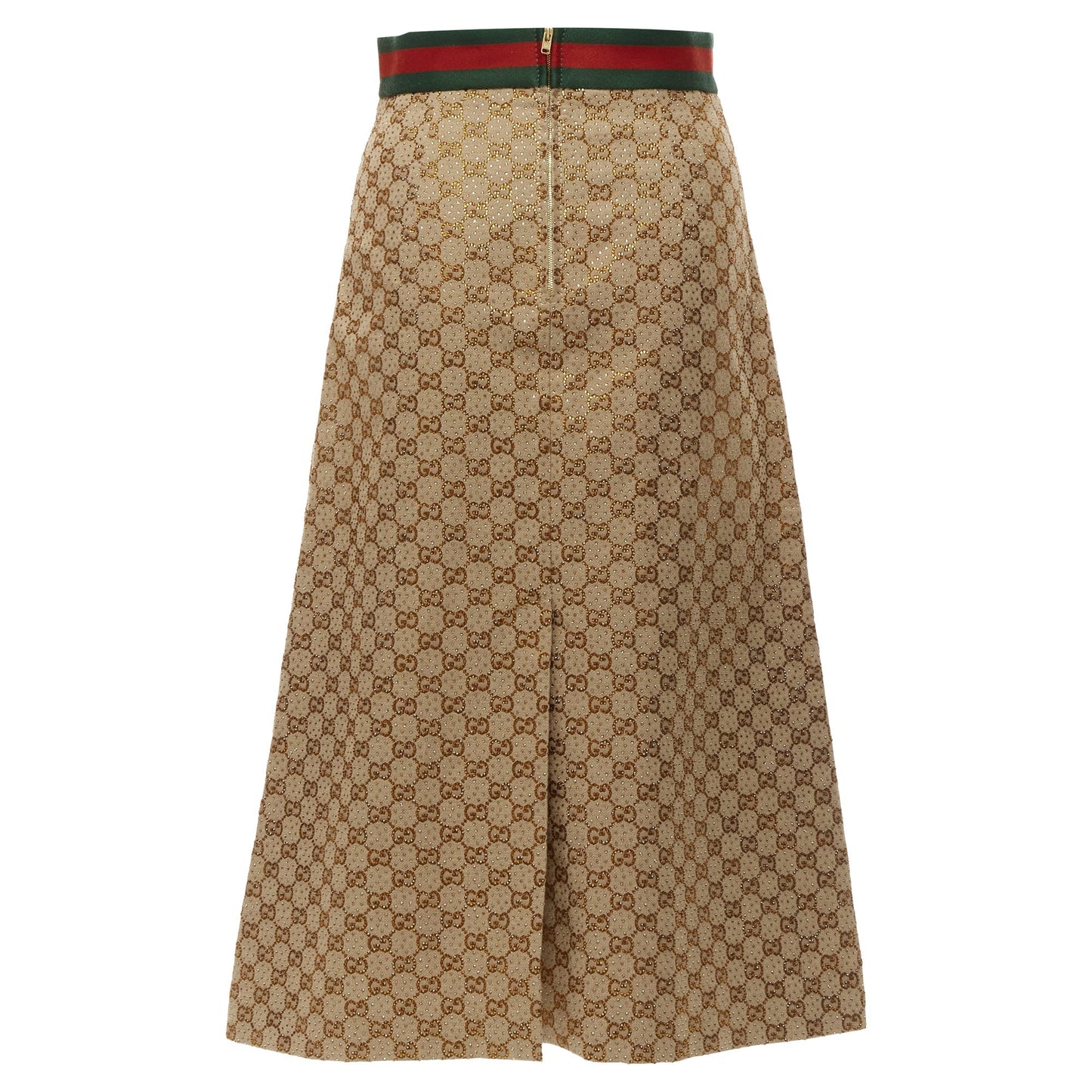 Gucci Aria GG monogram crystal leather horsebA-line midi skirt