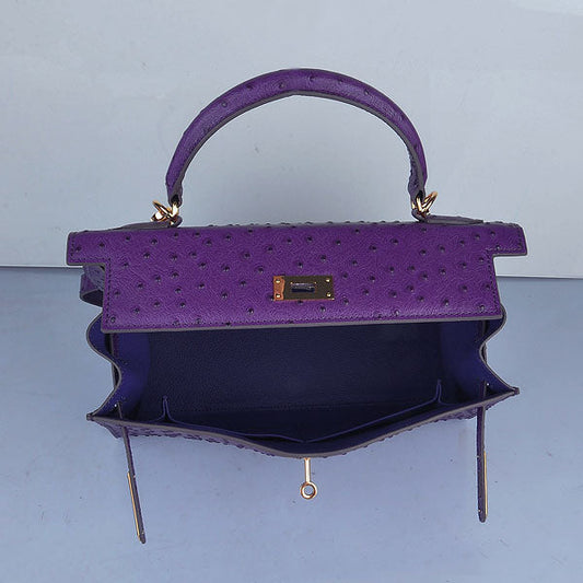 Luxury Hermes Kelly 32cm Ostrich Vein 6108 Purple Golden