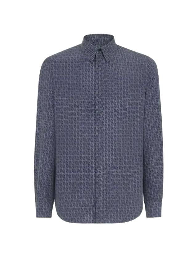 Luxury Fendi Men's Silk Long Sleeve Shirt Blue